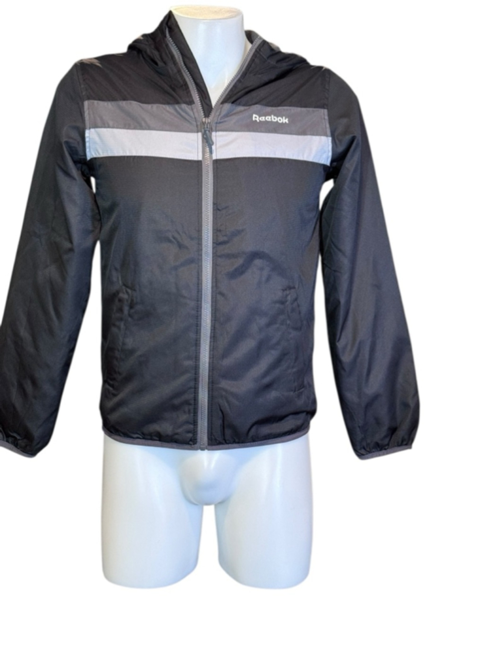 Boys Reebok Jacket XL Black Gray Full Zip Hooded